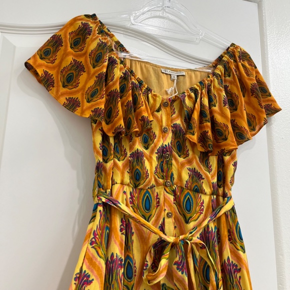 Ash & Eden Mara Midi Dress in Yellow with Peacock Print - NWT - Size Small - Picture 5 of 9